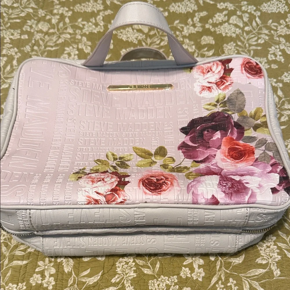 Steve Madden Pale Pink Floral Travel Case with Gold Accent